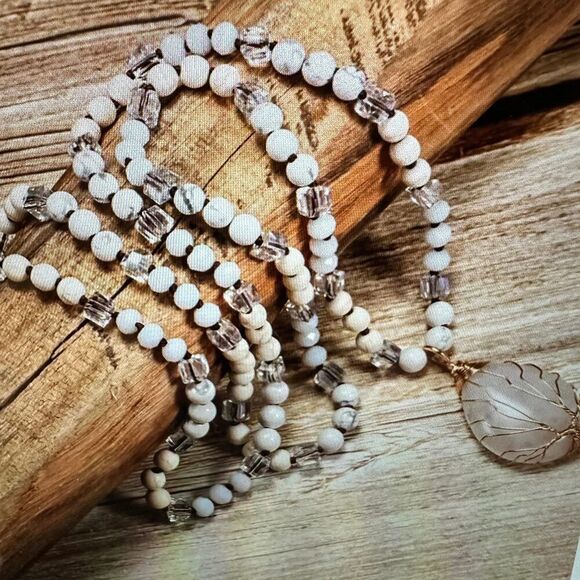 Bohemian Natural Stone Beads Pendant Necklace , Family Tree Pendant, Gift Box - Picture 1 of 9